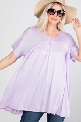 16 SSS-F {Saturday Smiles} Lavender V-Neck Tunic PLUS SIZE 1X 2X 3X