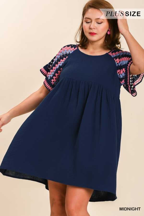 47 CP-Z {Channel Confidence} Umgee  Navy Crochet Dress PLUS SIZE XL 1X 2X