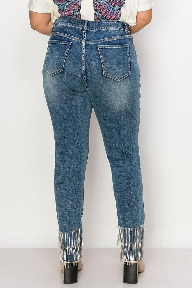 Leg- 8 [Vocal Double Bling} Blue Denim Jeans w/Rhinestones PLUS SIZE XL 2X 3X