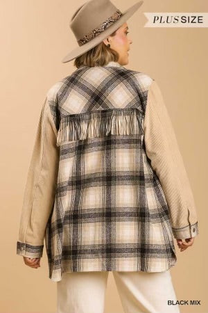 24  OT-B {Class Is In} Umgee Taupe Plaid Shacket PLUS SIZE XL 1X 2X