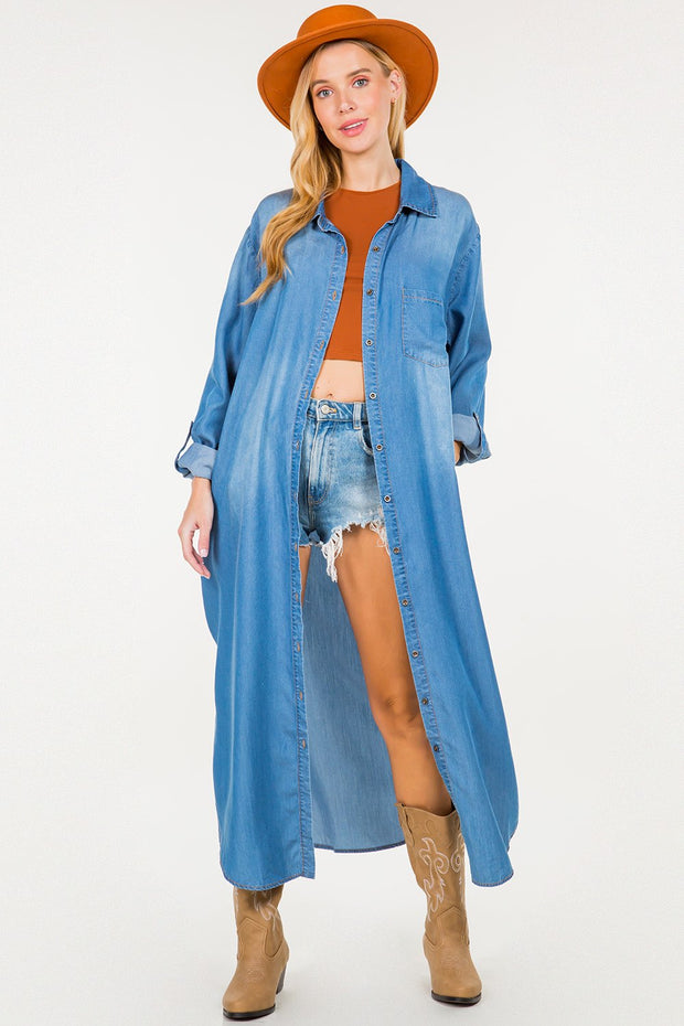 LD-A {Sweet Whispers} Chambray Button Up Dress PLUS SIZE 1X 2X 3X