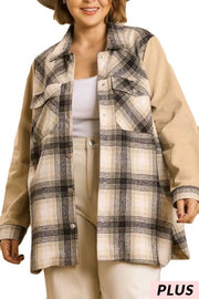 24  OT-B {Class Is In} Umgee Taupe Plaid Shacket PLUS SIZE XL 1X 2X