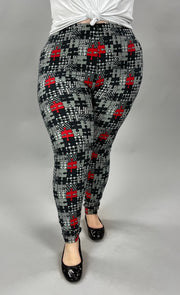 LEG-87 {Puzzled} Gray/Red Puzzle Print Leggings EXTENDED PLUS SIZE 3X/5X