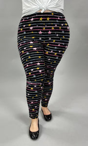 LEG-49 {Starry Skies} Stars & Stripes Black Printed Leggings EXTENDED PLUS SIZE 3X/5X