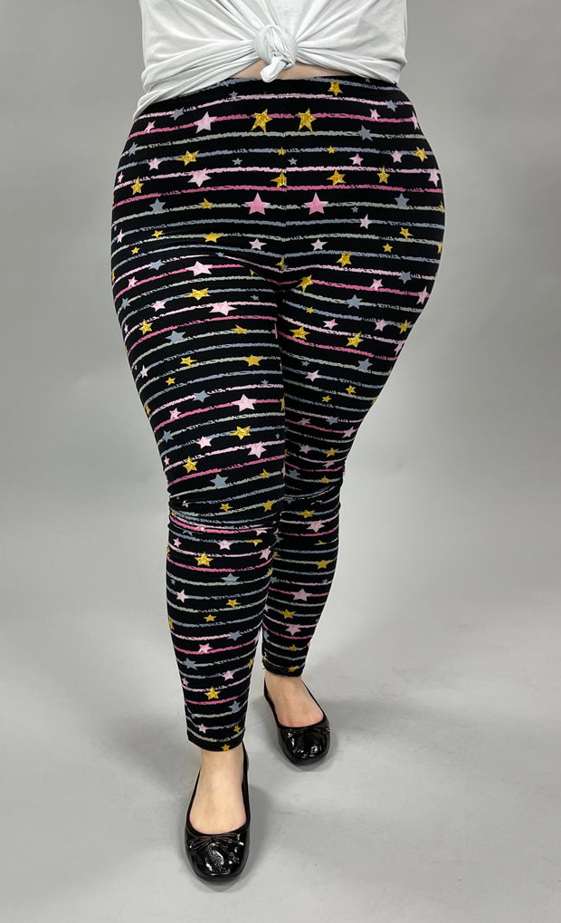LEG-49 {Starry Skies} Stars & Stripes Black Printed Leggings EXTENDED PLUS SIZE 3X/5X