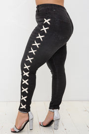 BT {Vocal Criss Cross} Black Jeans w/Side Criss Cross PLUS SIZE XL 2X 3X