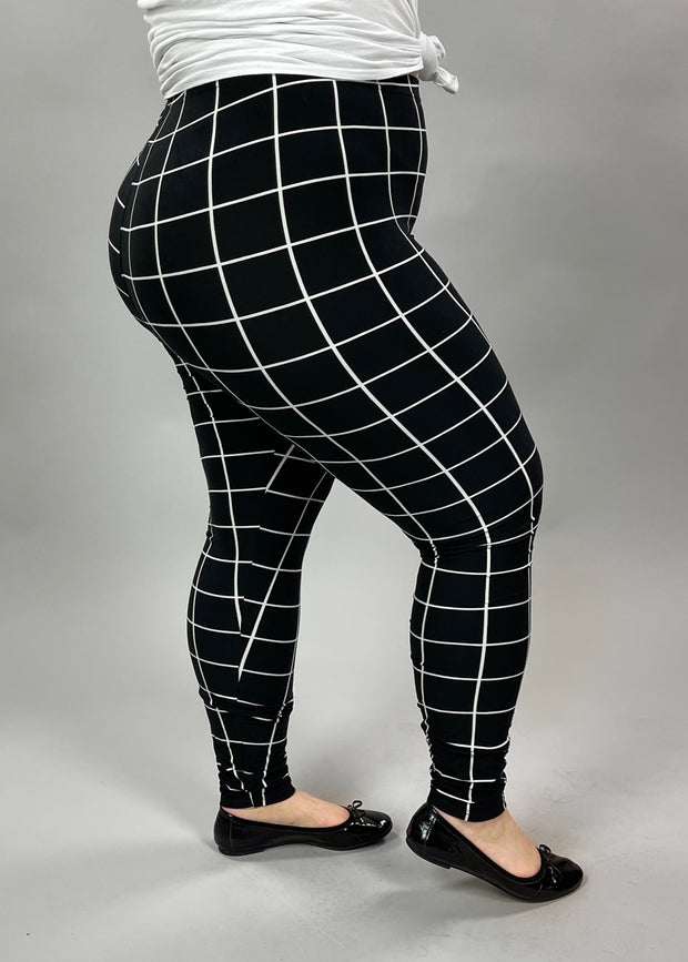 LEG-73 {On Another Page} Black Checkered Leggings EXTENDED PLUS SIZE 3X/5X