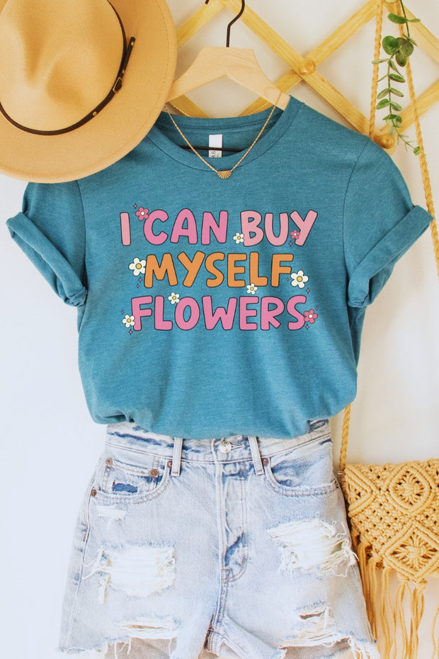 89 GT {I Can Buy Myself Flowers} Heather TEAL Graphic Tee PLUS SIZE 3X
