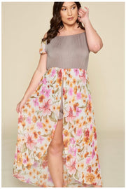 RP-C {Sheer Goddess} Olive Sheer Tan  Romper Floral Overlay  PLUS SIZE