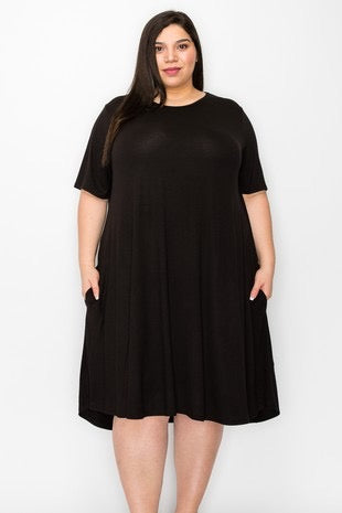 28 SSS-B {Lovely Inside & Out} Black Short  Sleeve Dress PLUS SIZE XL 2X 3X