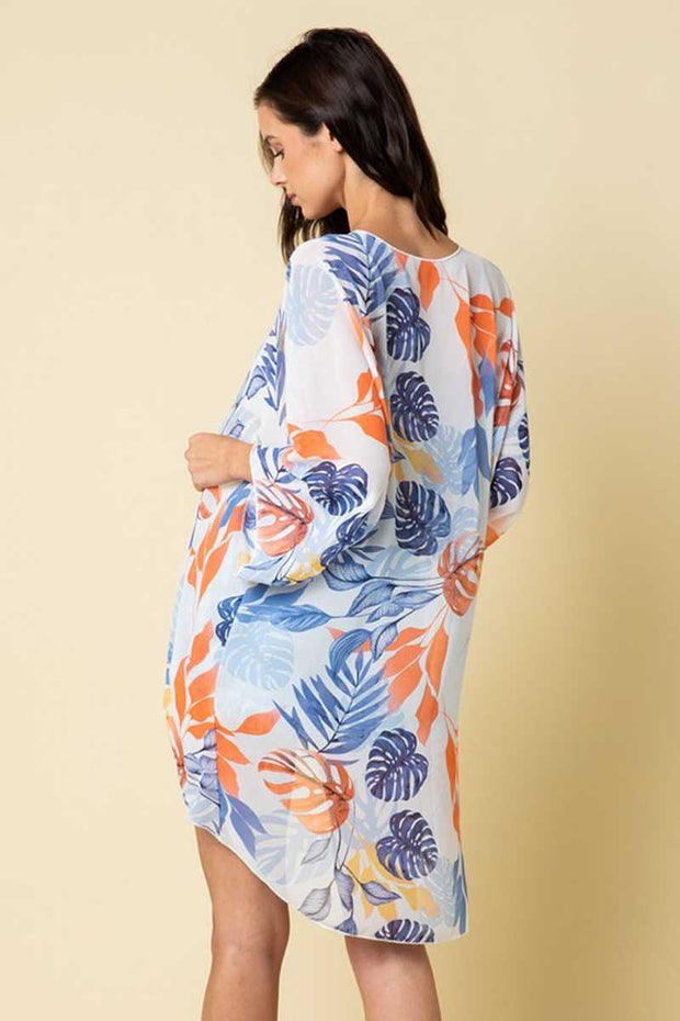 OT-M {Palm Beach} Sheer Blue/Orange/ Yellow Cardigan PLUS SIZE 1X 2X 3X