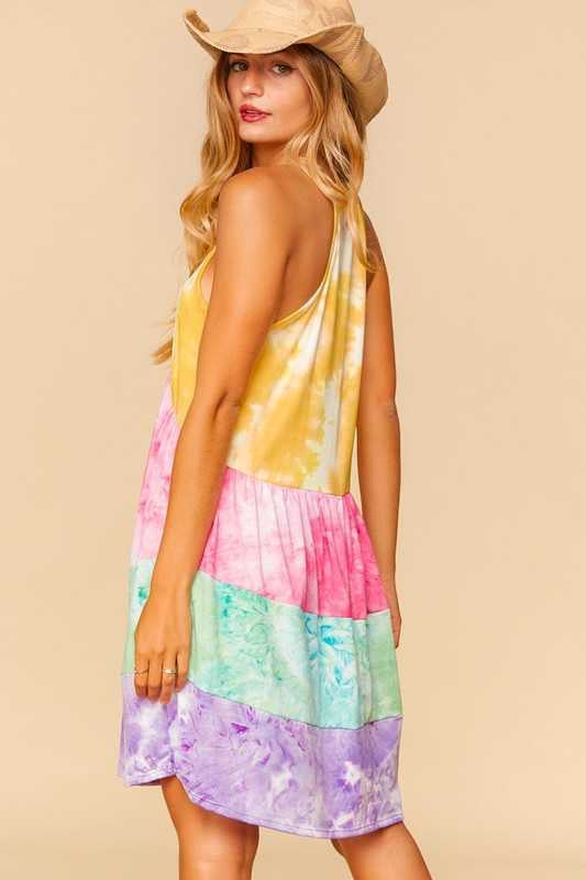 74 SV-A {Rainbows & Sunshine}  Yellow Tie Die Halter Neck PLUS SIZE XL 2X 3X