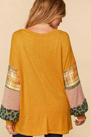 12  CP {Secret Love} Mustard Top w/Multi-Print Sleeves PLUS SIZE XL 2X 3X