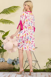 33 CP-B {Flowers Speak To Me} Fuchsia Floral Ruffle Sleeve Dress PLUS SIZE XL 2X 3X