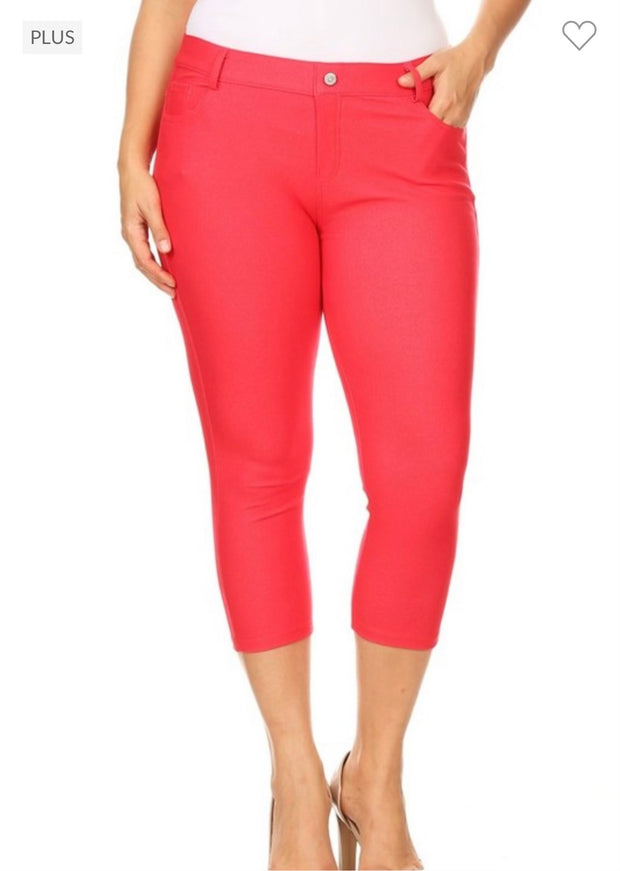 LEG-71 {Red Revolution} Cherry Red Capri Jeggings  PLUS SIZE 1X 2X 3X