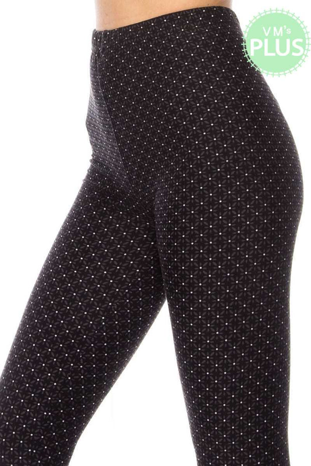 LEG-98 {Now You Know} Black Grey Flower Leggings PLUS SIZE