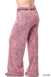 LEG-35 {Dressing For Me} Burgundy Acid Wash Wide Leg Joggers PLUS SIZE 1X 2X 3X