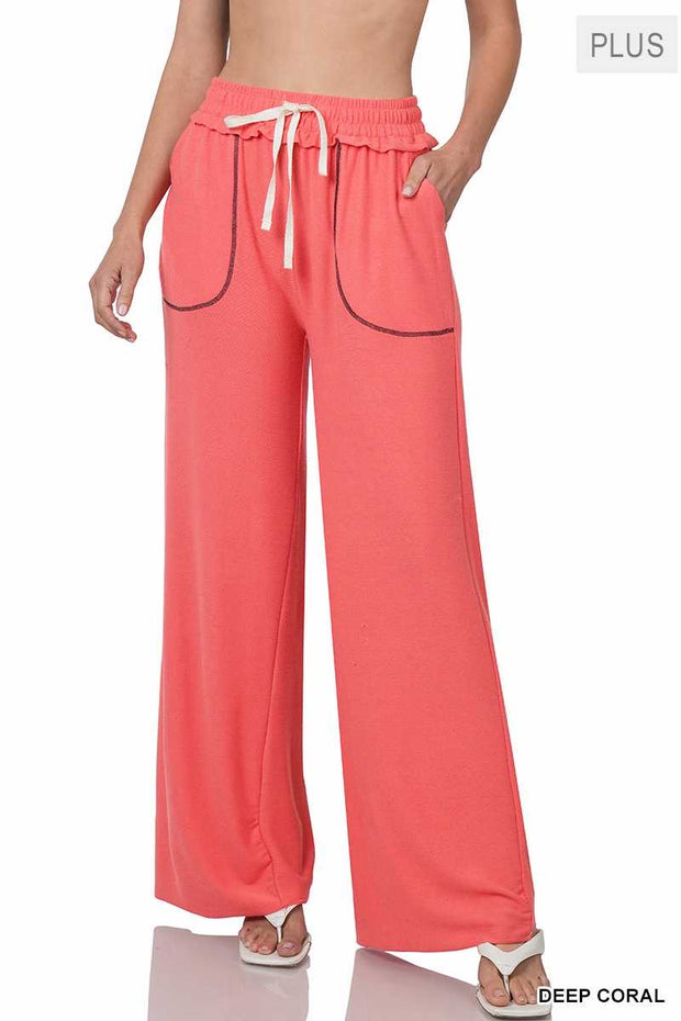 LEG-96 {Seal The Deal} Deep Coral Wide Leg Joggers PLUS SIZE 1X 2X 3X