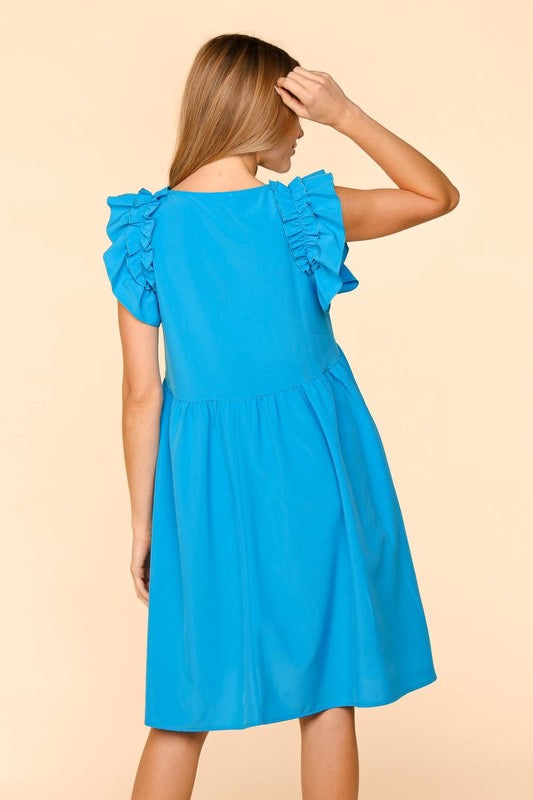 SALE!! 38 SSS-L {Long Lost Love}  Blue V-Neck Babydoll Dress PLUS SIZE XL 2X 3X