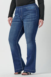 LEG-25 {Ms. Cello} Med Denim Pull On Flare Jeans PLUS SIZE 1X 2X 3X