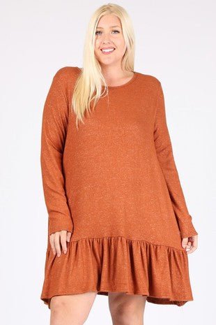 23 SLS {Expecting A Reaction} Rust Ruffle Hem Dress EXTENDED PLUS SIZE 3X 4X 5X