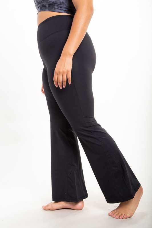 LEG-11 {So Carefree} Black Flared Yoga Pants PLUS SIZE XL 1X 2X 3X