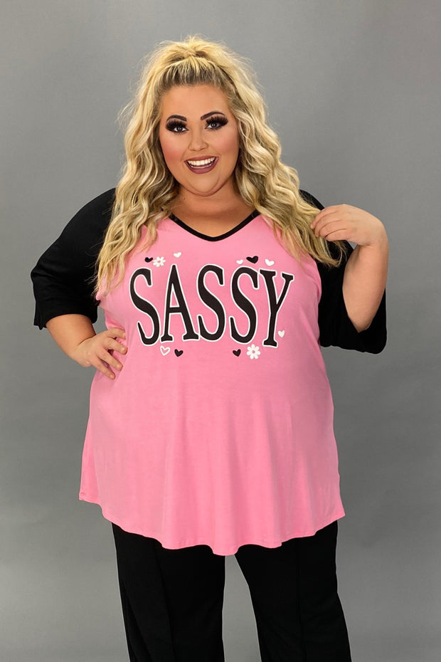 29  GT {Sassy} Pink/Black Graphic Tee  PLUS SIZE XL 2X 3X  (May Size Down 1 Size}