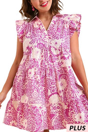 33 PSS-I {Way Of Life} Umgee Magenta Floral Dress  PLUS SIZE XL 1X 2X