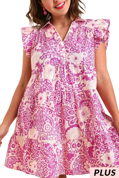 33 PSS-I {Way Of Life} Umgee Magenta Floral Dress  PLUS SIZE XL 1X 2X