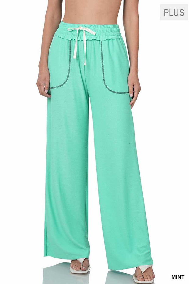 LEG-96 {Seal The Deal} Mint Wide Leg Joggers PLUS SIZE 1X 2X 3X