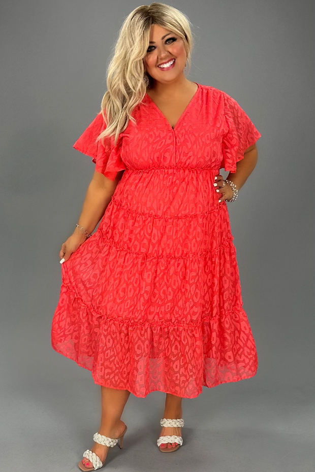 SALE!! 24 SSS-V {Enjoy The Party} Umgee Dk Coral Tiered Lined Dress PLUS SIZE XL 1X 2X