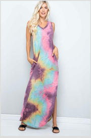LD-A {My Rainbow} Tie Dye V-Neck Maxi Dress PLUS SIZE 1X 2X 3X