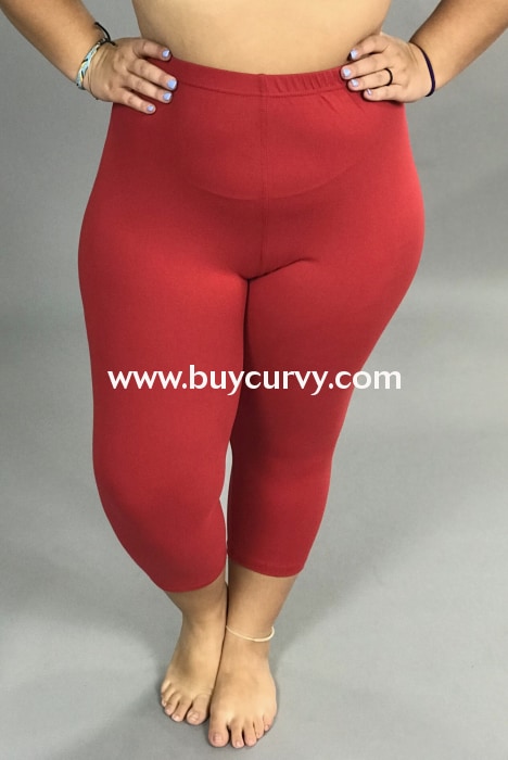 LEG-24 {Pursuit Of Comfort} Red Full Length Leggings  EXTENDED PLUS  3X/5X