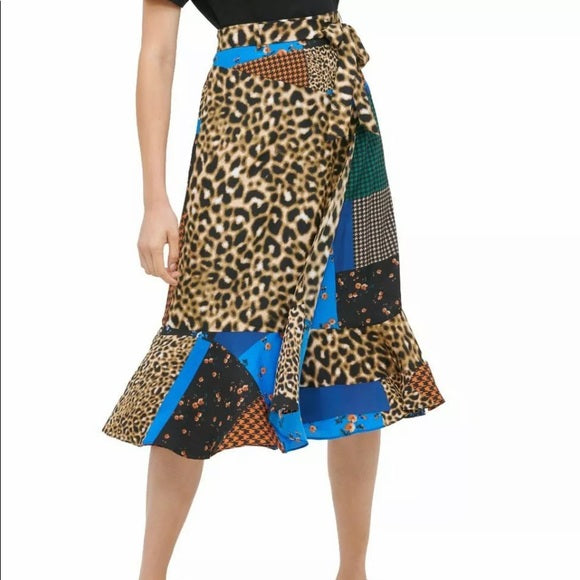 BT-G M-109 {Calvin Klein}  Patchwork Leopard Skirt RETAIL $99.50 PLUS SIZE 16W 18W 22W 24W
