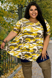84 PSS-E  {Not The Average} Mustard Camo Print Top PLUS SIZES XL 2X 3X