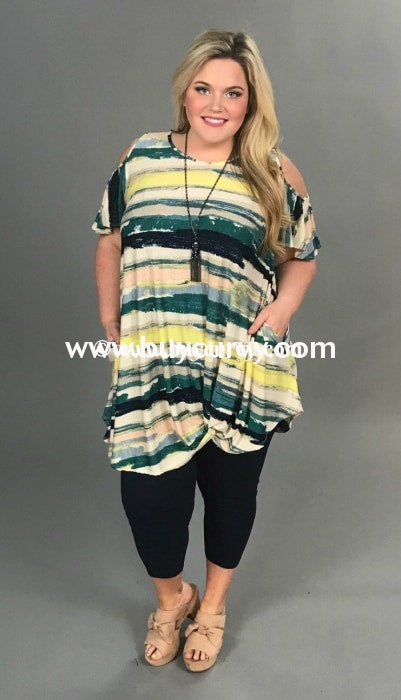 Ocs-D {Sale!!} Impossible Green Striped Gathered Hem Open Shoulder