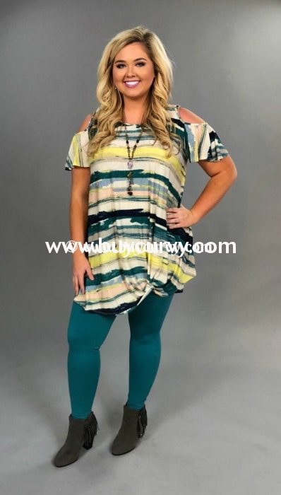 Ocs-D {Sale!!} Impossible Green Striped Gathered Hem Open Shoulder