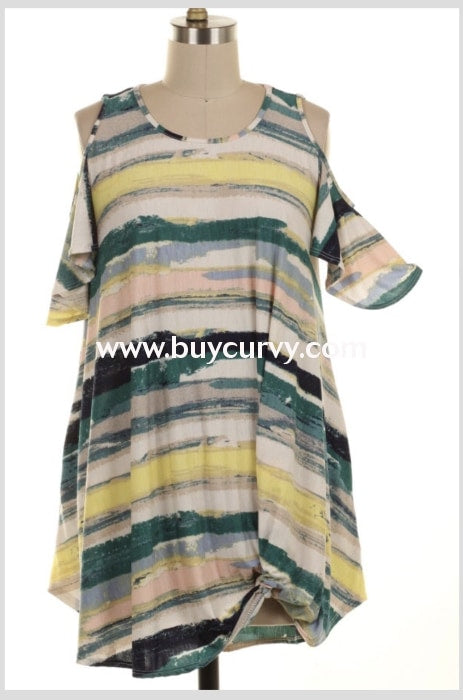 Ocs-D {Sale!!} Impossible Green Striped Gathered Hem Open Shoulder