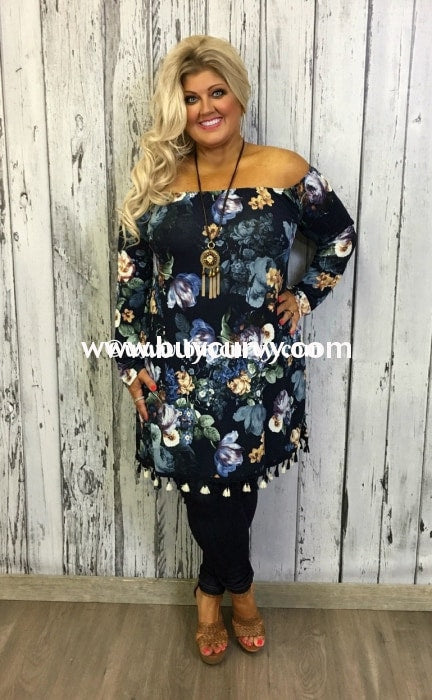 Pq-Q Auditions Navy Floral With Tassel Hem Sale! Pq