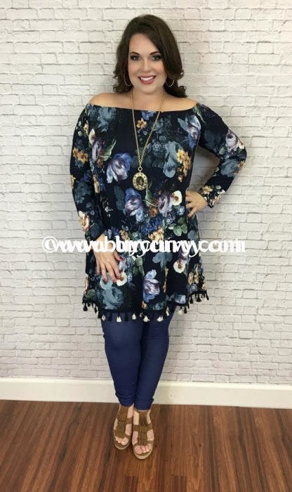 Pq-Q Auditions Navy Floral With Tassel Hem Sale! Pq