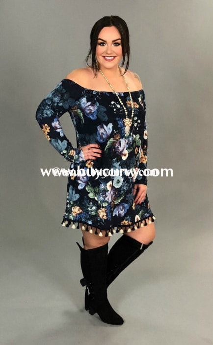 Pq-Q Auditions Navy Floral With Tassel Hem Sale! Pq