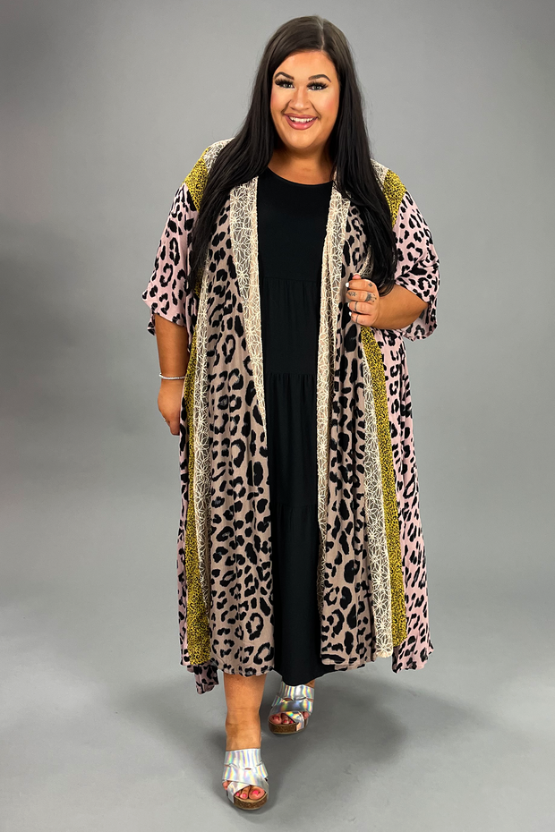 LD-M {Reaching Out} Mocha/Golden Multi-Print Kimono PLUS SIZE XL 1X 2X