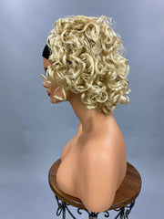 {Angel} Short Thick Super Curly Bright Blonde Headband Wig
