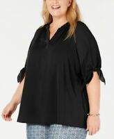SSS-A  M-109  {Michael Kors} Black Tie-Sleeve Top Retail $84.00 PLUS SIZE 2X