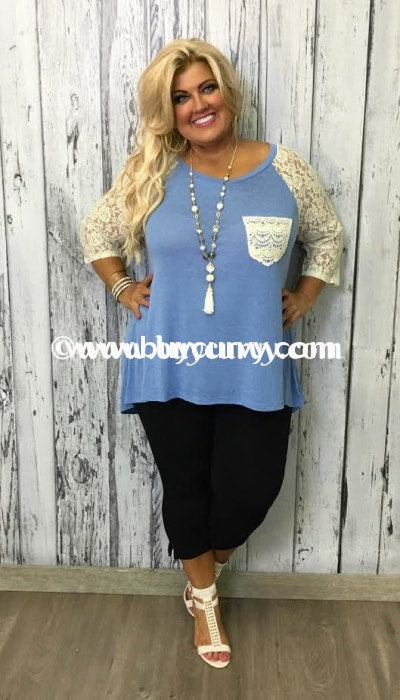 Sd-B Umgee Blue Hi-Lo With Lace Sleeves & Pocket Sale!! Solid With Detail