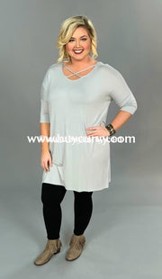 Sq-B Grey Sky Morning Tunic With Criss-Cross Detail Sq
