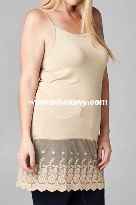 Sv-B {Just For Fun} Long Beige Cami Top Extender With Lace Sleeveless